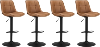 Vasagle Barhocker 4er Set, Barstühle höhenverstellbar, drehbare Küchenhocker, gesteppter PU-Bezug, mit Rückenlehne und Fußstütze, Esszimmer, Theke, Stahl, karamellbraun LJBDE295K01
