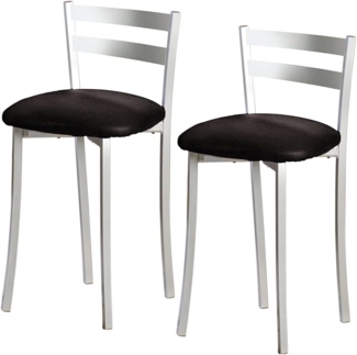 ASTIMESA Zwei Küchenhocker mit Rückenlehne Streifen Metall Kunstleder Schwarz, Sitzhöhe: 45 cm