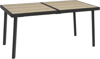 Outsunny Gartentisch, Balkontisch, 145x85 cm Terrassentisch für 6 Personen mit Holzoptik, Esstisch für Garten, Stahlgestell, Grau