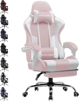 GTPLAYER Bürostuhl Gaming Stuhl Massage Gaming Sessel Ergonomischer Gamer Stuhl mit Fußstütze, Kopfstütze Massage-Lendenkissen, Gepolstert Game Chair, Drehsessel Stoff