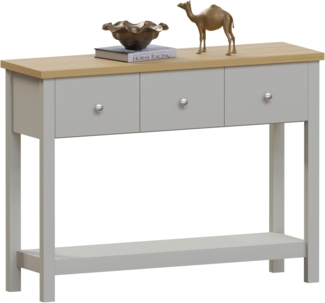 Vida Designs Arlington Konsolentisch mit 3 Schubladen Regal Ablage Eingang Flur Beistelltisch Schminktisch MDF Grau