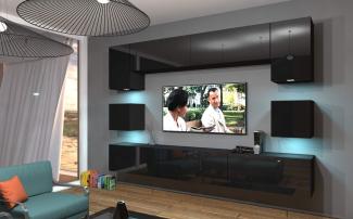 FURNITECH NOWARA AN1 Wohnzimmer Möbel Wohnwand Mediawand Wandschrank mit Led Beleuchtung Schrankwand (LED RGB (16 Farben), AN1-17B-HG20 1B)