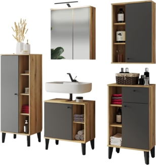 Badmöbel Set 5-teilig Torsby in grau und Eiche 180 cm