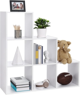 Vasagle Bücherregal, Treppenregal mit 6 Fächern, 6-Würfel, aus Holz, freistehendes Regal, Raumteiler, 97. 5x97. 5x29 cm, weiß, LBC63WT
