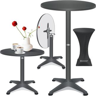 KESSER® 2in1 Stehtisch klappbar Bistrotisch Aluminium Edelstahlplatte | höhenverstellbar | 70cm / 115cm | Partytisch Tisch | In- & Outdoor | Hochzeit | Empfangstisch | Klapptisch inklusive Regencover Anthrazit, Ø 80 cm, 1er Set