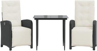 3-tlg. Bistro-Set mit Kissen Schwarz Poly Rattan