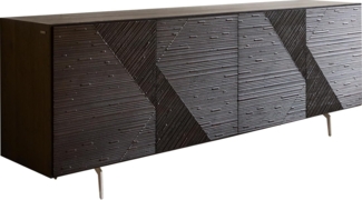Sideboard Tereos 200 cm Esche Dunkelbraun 3D Effekt 4 Türen Winkelfuß Edelstahl gebürstet