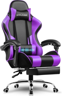 GTPLAYER Gaming Stuhl, Bürostuhl, Ergonomischer Pc Stuhl, Gaming Sessel mit Massagelendenwirbelstütze, Task Stühle mit Fußstütze und Kopfstütze, Lila Kunstleder