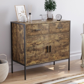 Vida Designs Brooklyn Sideboard mit 2 Türen, 2 Schubladen, industrieller, rustikaler Schrank, Wohnzimmermöbel (Dunkles Holz)