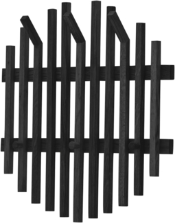 Robas Lund, Wandgarderobe/-paneel BANTRY, Eiche massiv, schwarz gebeizt, 3 große Haken, 3 Haken, runde Optik, B/H/T: 58/60/11 cm