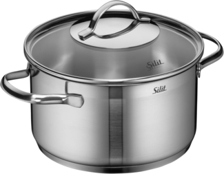 Silit Achat Kochtopf groß 20cm, Glasdeckel, Fleischtopf Induktion 3,3l, Edelstahl teilmattiert, unbeschichtet, backofengeeignet