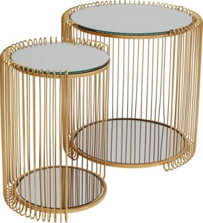 Kare Design Beistelltisch Wire Double (2-Set), Brass, Durchmesser 45cm, Elegant, Wohnzimmertisch, Couchtisch, Stahlgestell, Sofatisch, Spiegeltisch, 46 x 45 x 45 cm (H-B-T)