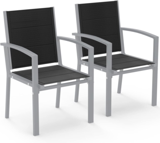 JUMMICO Garten Stapelstühle mit Armlehnen, Aluminium Outdoor Garten Stühle mit Baumwollsitz für Balkon, Terrasse, Garten - Set aus 2 Stück, HellGrau