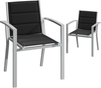 JUMMICO Garten Stapelstühle mit Armlehnen, Aluminium Outdoor Garten Stühle mit Baumwollsitz für Balkon, Terrasse, Garten - Set aus 2 Stück, HellGrau
