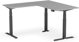 elektrisch höhenverstellbarer Schreibtisch L-SHAPE 160 x 160 x 60 - 80 cm - Gestell Schwarz, Platte Grau