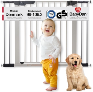 BabyDan Premier Türschutzgitter / Treppenschutzgitter zum Klemmen, 99 - 106.3 cm, - hergestellt in Dänemark + TÜV/GS geprüft, Farbe: Silber/Schwarz