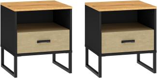 2er-Set Nachtkonsole Colt 120x55x75cm schwarz Craft Gold Eiche Premium Steel
