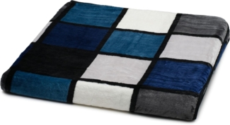 Gözze - Weiche Kuscheldecke, Cashmere Feeling, Hohes Stoffgewicht 500 g/m², Antigua, 150x200 cm - Blau/Silber/Weiß
