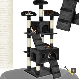 tectake Kratzbaum Katzenbaum Mogli 170 cm Diverse Farben (Schwarz), Vielseitig mit robusten Sisalstangen und Plüschoberfläche