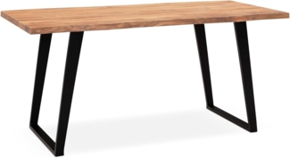 FineBuy Esszimmertisch 120x60x76 cm Akazie Massivholz / Metall Esstisch Baumkante, Küchentisch Massiv mit U-Beinen in Schwarz, Holztisch Speisetisch Esszimmer Rechteckig Braun