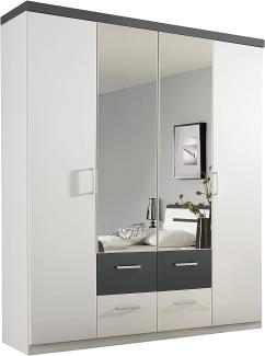 Rauch Möbel Rasa Schrank Drehtürenschrank, Eiche Sonoma / Weiß, 5-türig mit Spiegel und 6 Schubladen, inkl. Zubehörpaket Basic 3 Kleiderstangen 3 Einlegeböden, BxHxT 226 x 58 x 212 cm