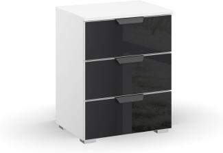 Nachttisch >Artemis< in alpinweiß / Glas basalt - 47x62x42 (BxHxT)