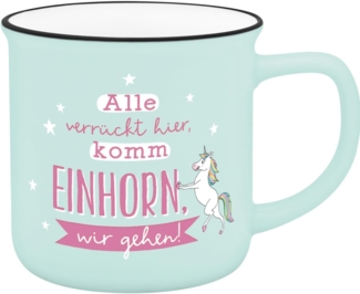 GRUSS & CO Becher mit Motiv Einhorn | Lieblingsbecher aus New Bone China Porzellan, Emaille-Optik, schwarzer Trinkrand, 35 cl | Geschenk Freundschaft | 74665