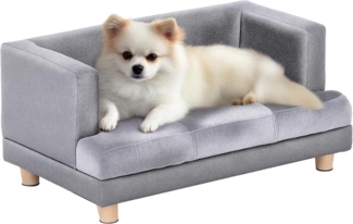 PawHut Tierbett Hundesofa, Haustiersofa, Hundebett, Hundematte, PU-Leder, Kurzplüsch, Grau 68 x 41 x 32 cm