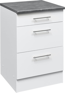 EDDY Moderner Schubladenschrank Küche in Weiß matt, Metallic Grau - Geräumiger Küchenunterschrank mit viel Stauraum - 60 x 90 x 60 cm (B/H/T)