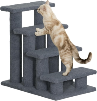 PawHut Kratzbaum Tiertreppe Katzentreppe Hundetreppe 4 Stufen, Grau, 61x41x60cm