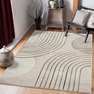 Teppich Wohnzimmer Kurzflor Beige Braun - 160x230cm - Boho Abstrakt Muster Modern Skandinavisch Wohnteppich Schlafzimmer