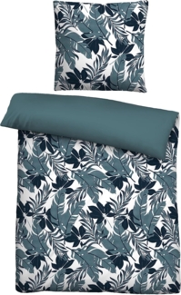 Traumhaft schlafen - Castell - Markenbettwäsche Baumwoll Satin Bettwäsche 0600883 JUNGLE, marine, 1x 135x200 cm + 1x 80x80 cm