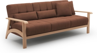 Cavadore 3er-Sofa Billan / 3-Sitzer Schlafsofa im skandinavischen Design mit Bett und massivem Holzgestell in Buche / 199 x 88 x 106 / Mehrfarbiger Strukturstoff, Rot-Braun