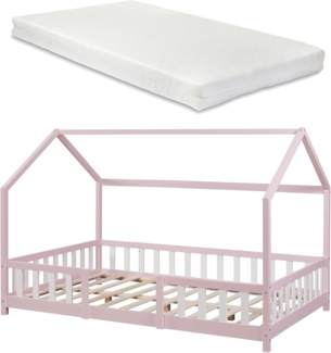 Kinderbett Sisimiut mit Matratze 140x200 cm Rosa / Weiß [en. casa]