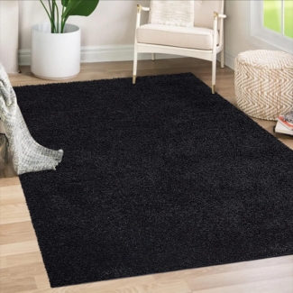 Teppich Wohnzimmer Hochflor Shaggy - 120x170cm - Schwarz Einfarbig Uni Flauschig Modern Boho Deko Teppiche Weich Schlafzimmer