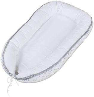 Tobi babybay Kuschelnest Piqué weiß Sterne perlgrau für alle Maxi/Comfort/Boxspring