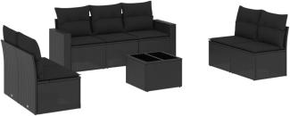 vidaXL 8-tlg. Garten-Sofagarnitur mit Kissen Schwarz Poly Rattan