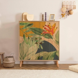 Dmora - Kommode Canopo, Wohnzimmerbuffet, Wohnzimmer-Sideboard, Moderne Küchen-Speisekammer, 95x36 h111 cm, Eiche und Grün