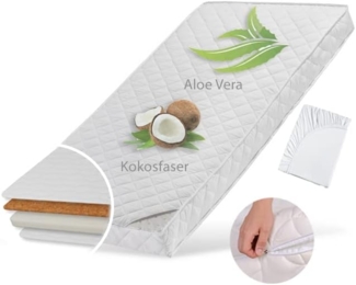 Kindermatratze 90x200 cm KOKOS mit gestepptem Aloe Vera-Bezug und zwei Härtegraden, 10 cm hoch, Babymatratze Kindermatratze 90x200 Kokos-Matratze für Babybett oder Kinderbett