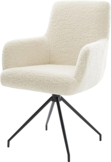 Esszimmerstuhl Heira-Flex mit Armlehnen Teddystoff Beige Kreuzgestell konisch Schwarz Taschenfederkern