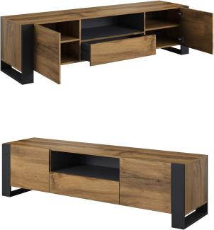 Tv Schrank Wood, Lowboard, Unterschrank, Tv-Tisch mit 2 Türen, 1 Schublade, Fernsehenschrank, Wotan Eiche