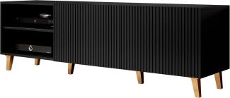 TV-Lowboard Fusbo 150, Schwarz / Schwarz + Gold, 150x53x42cm