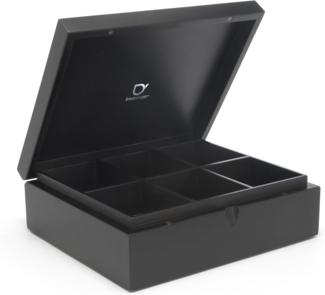 Teebeutelbox 6 Fächer schwarz Bambus, 18,7 x 21,9 x 7,3 cm