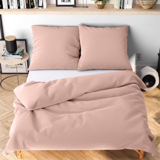 Wolkenfeld Bettwäsche 155x220 rosa - kuschlig weich & bügelfrei - 1x Bettbezug + 1x Kissenbezug 80x80