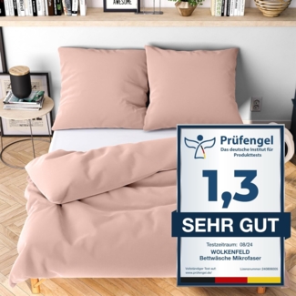Wolkenfeld Bettwäsche 155x220 rosa - kuschlig weich & bügelfrei - 1x Bettbezug + 1x Kissenbezug 80x80