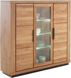 Lomadox Highboard GIUSTINO-06, Eiche teilmassiv geölt, Massivholzfronten, LED-Beleuchtung