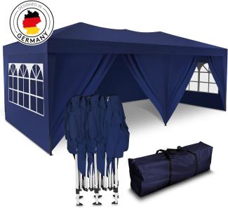 Kronenburg Faltpavillon wasserdicht Pavillon mit 6 Seitenteilen, Gartenzelt, 3x6 m - mit UV Schutz 50+, Blau