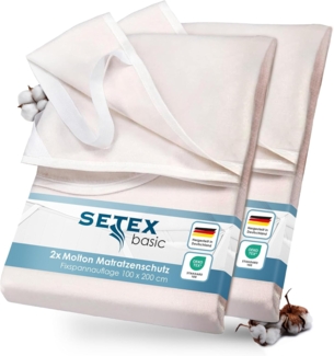 SETEX Molton Matratzenschutz, Doppelpack, Eckgummis, 100 % Baumwolle, Naturfarben, 100x200 cm Doppelpack