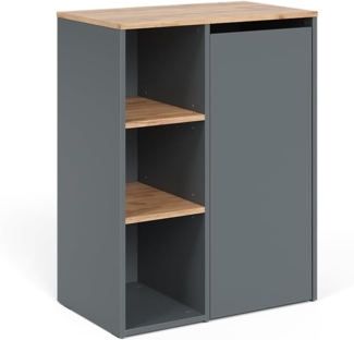 Vicco Badschrank Anthrazit/Goldkraft Eiche 68x88.2 cm , mit offenen Regalen und Wäschekorb, Viktor