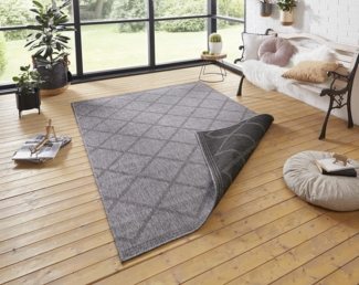 NORTHRUGS In- und Outdoor Teppich Corsica 240x340 cm - Wendeteppich Wetterfest Modern Geometrisches Muster Teppich für Balkon Terrasse Garten Wintergarten Wohnzimmerteppich Wasserfest Schwarz Anthrazit